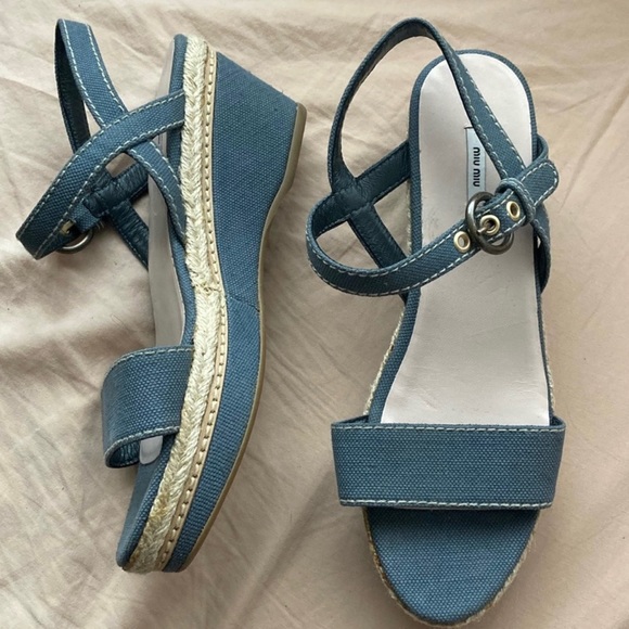 Miu Miu Canvas Platform Sandals, size EU 38 - Picture 2 of 5